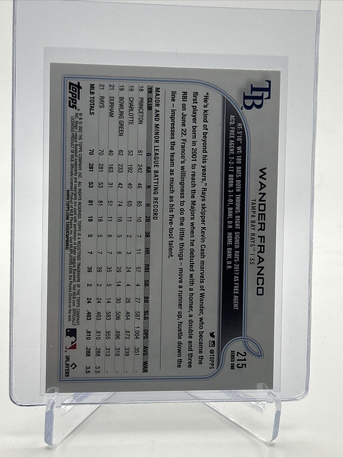 2022 Topps Wander Franco Rookie Complete Set Card #215 Mint FREE SHIPPING