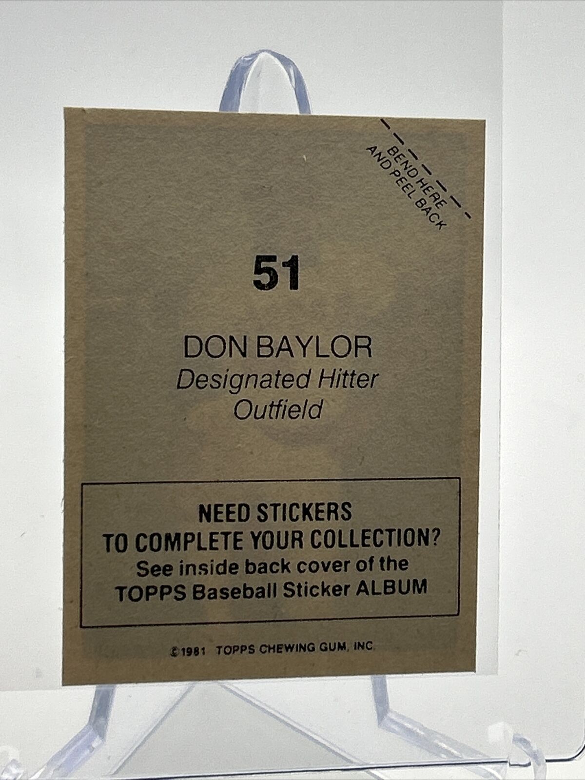 1981 Topps Stickers Don Baylor Baseball Card #51 NM-Mint FREE SHIPPING
