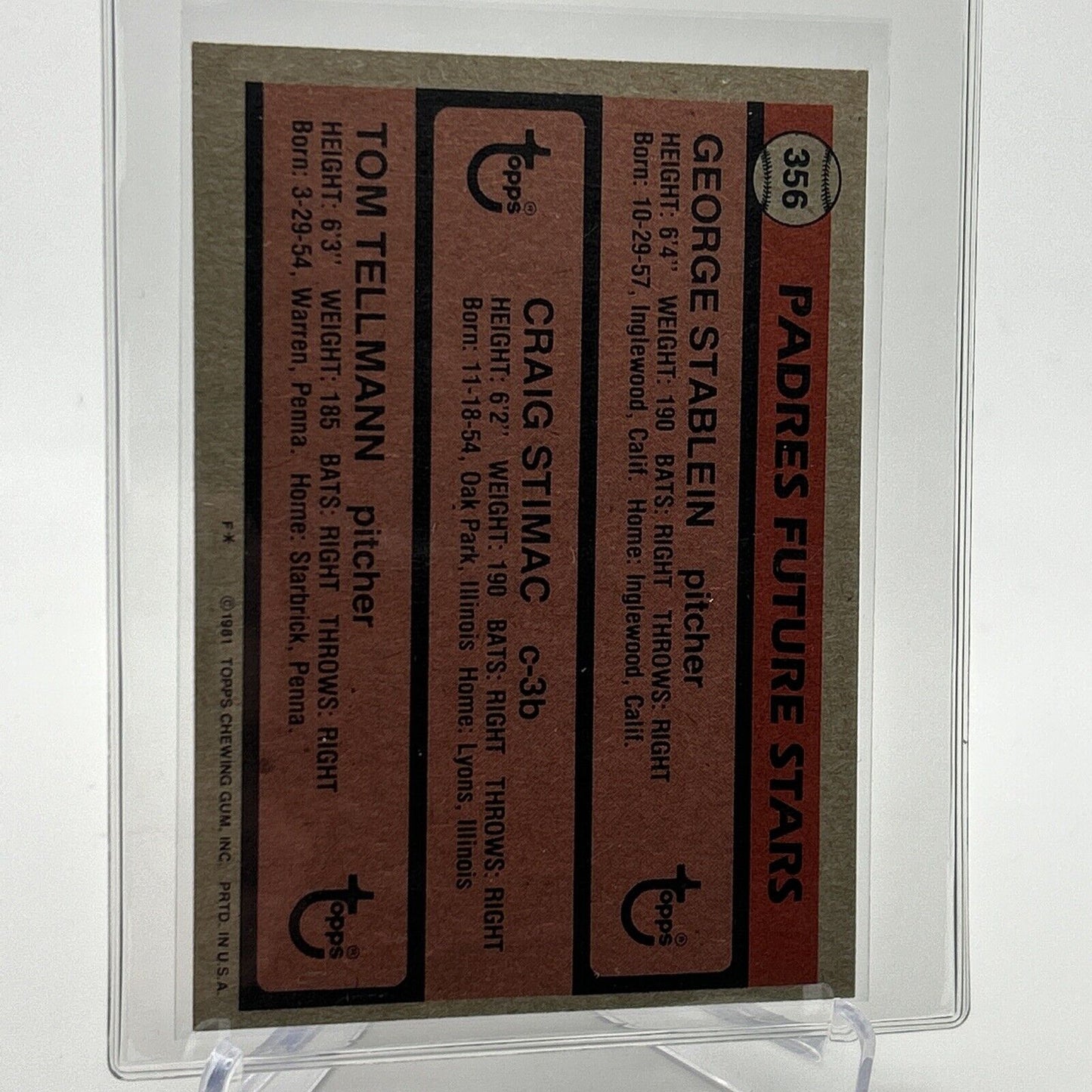 1981 Topps Padres Future Stars Rookie Baseball Card #356 NM-Mint FREE SHIPPING