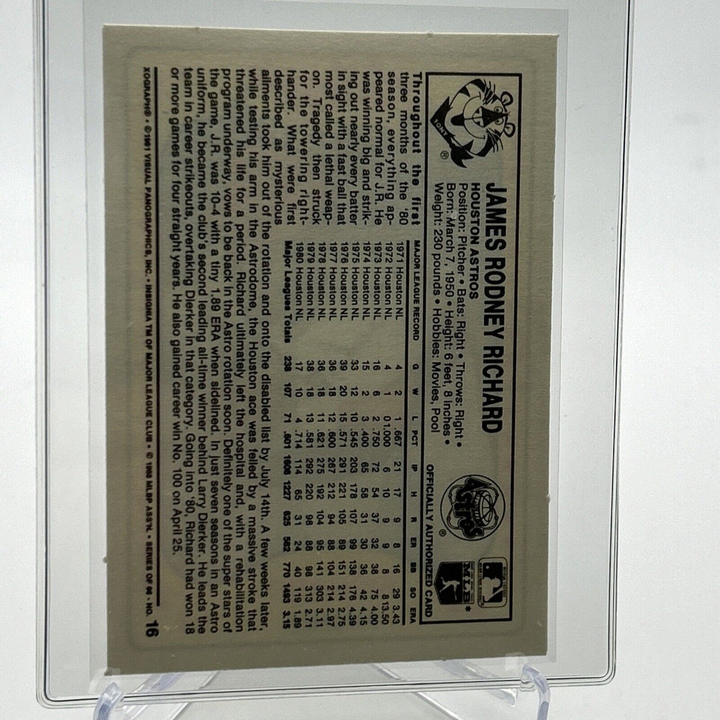 1981 Kellogg's J.R. Richard Baseball Card #16 NM-Mint FREE SHIPPING