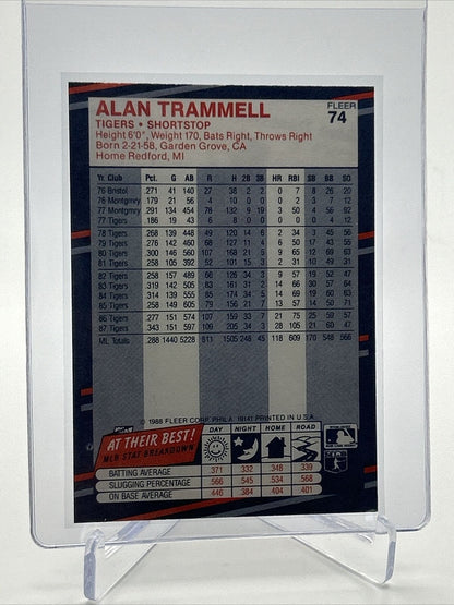 1988 Fleer Alan Trammell Baseball Card #74 Mint FREE SHIPPING