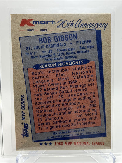 1982 Topps Kmart Bob Gibson Baseball Card #14 Mint FREE SHIPPING
