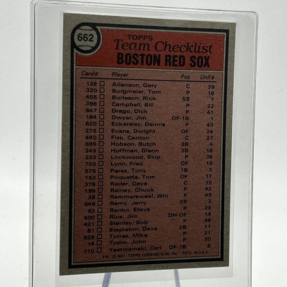 1981 Topps Boston Red Sox Checklist Baseball Card #662 NM-Mint FREE SHIPPING