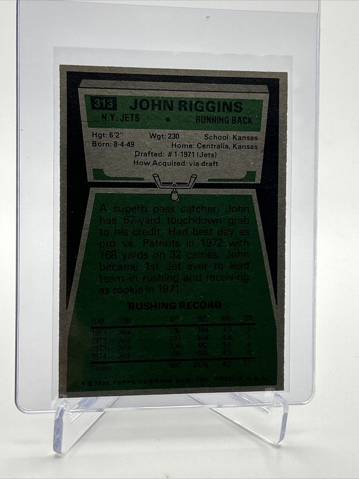 1975 Topps John Riggins Football Card #313 NM Quality FREE SHIPPING