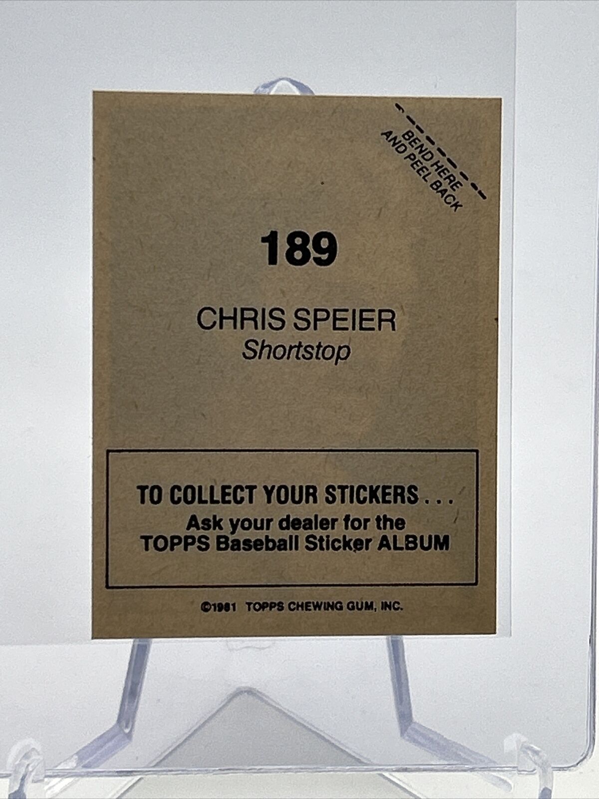 1981 Topps Stickers Chris Speier Baseball Card #189 NM-Mint FREE SHIPPING