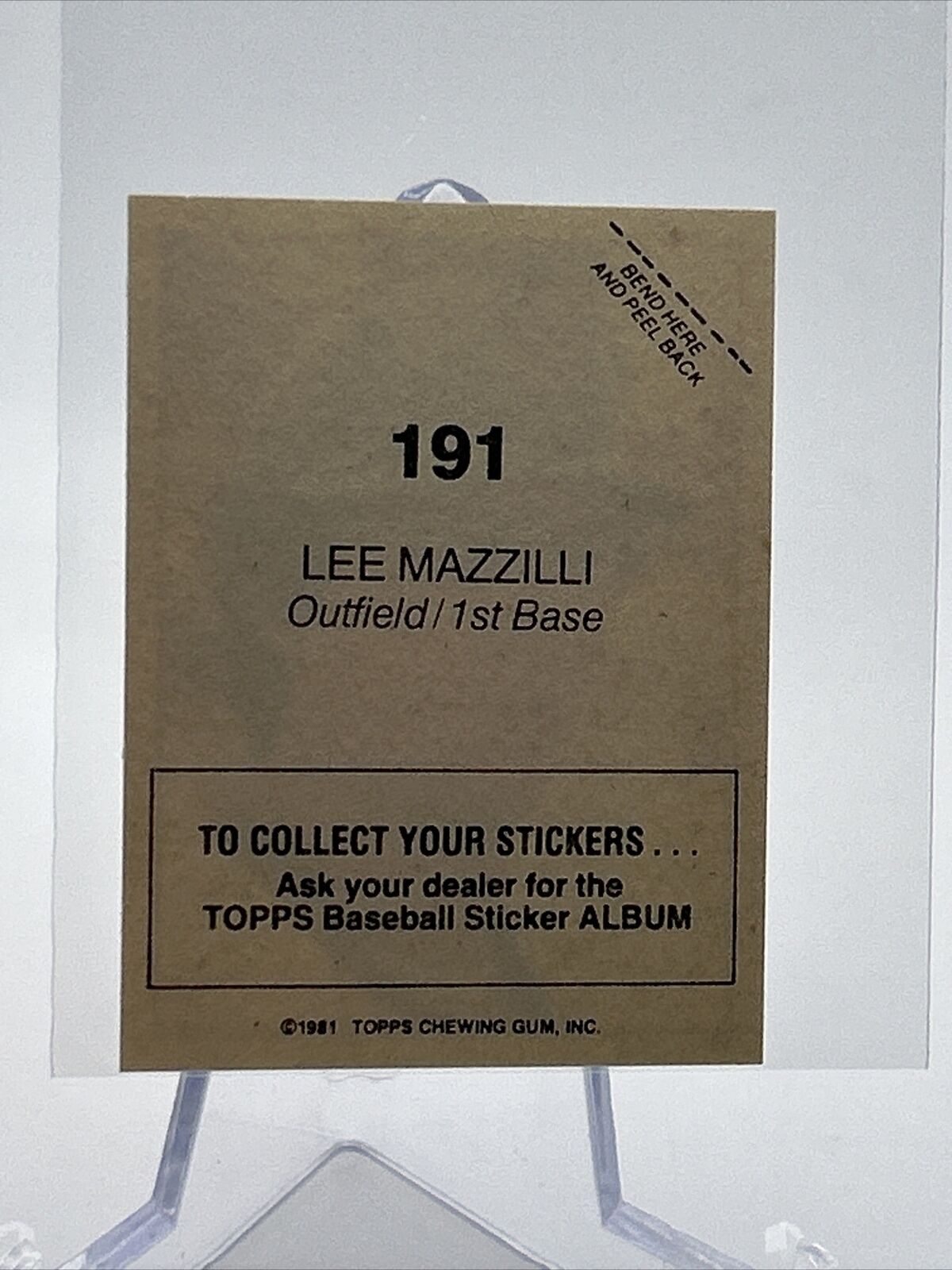 1981 Topps Stickers Lee Mazzilli Baseball Card #191 NM-Mint FREE SHIPPING