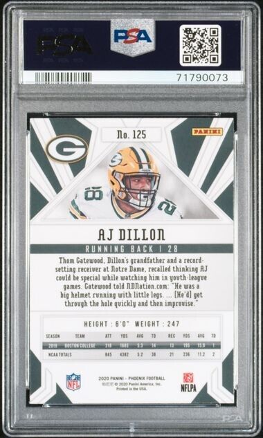 2020 Panini Phoenix Fire Burst AJ Dillon Rookie Football Card #125 PSA 10