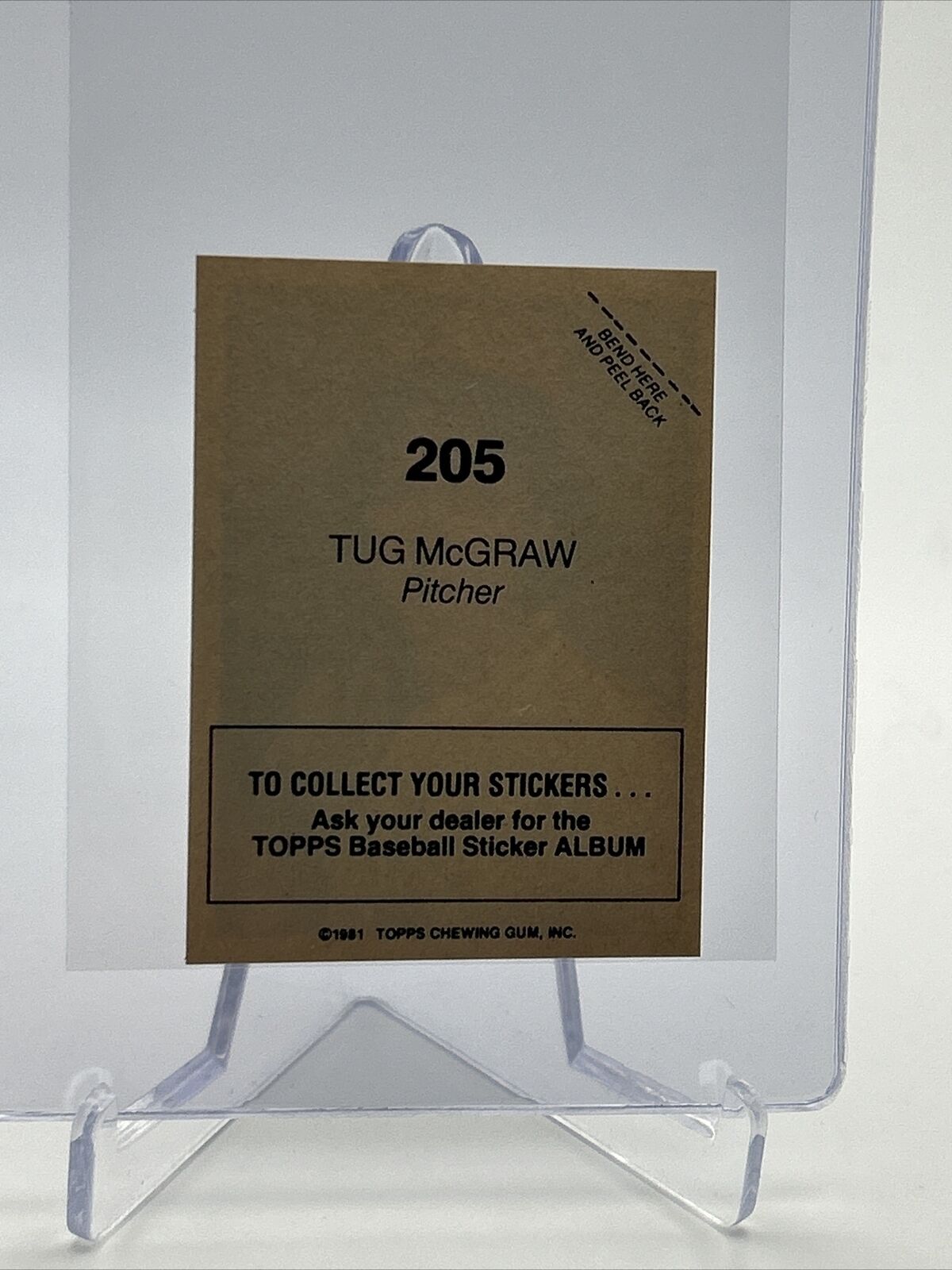 1981 Topps Stickers Tug McGraw Baseball Card #205 NM-Mint FREE SHIPPING