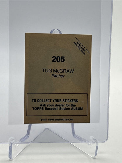 1981 Topps Stickers Tug McGraw Baseball Card #205 NM-Mint FREE SHIPPING