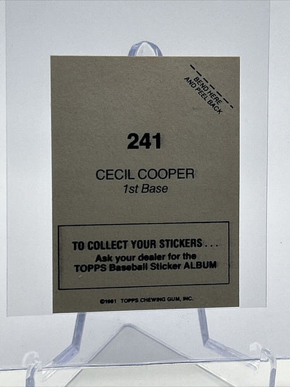 1981 Topps Stickers Cecil Cooper FOIL Baseball Card #241 NM-Mint FREE SHIPPING
