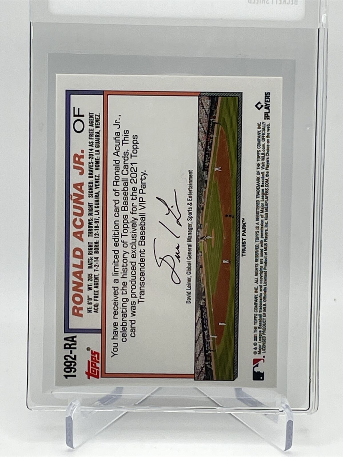 2021 Topps Transcendent Ronald Acuna Jr Baseball Card #1992-RA 35/95 1992 Topps