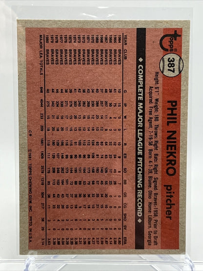 1981 Topps Phil Niekro Baseball Card #387 NM-Mint FREE SHIPPING