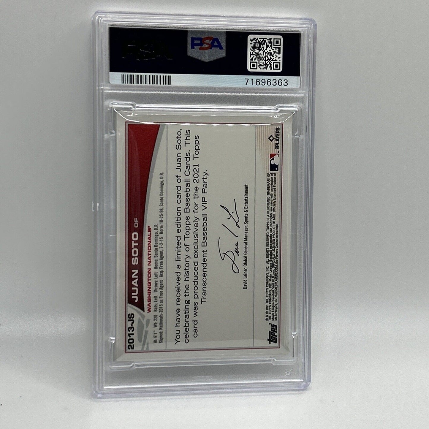 2022 Topps Transcendent VIP Party Juan Soto Baseball Card #2013 PSA 10 35/95