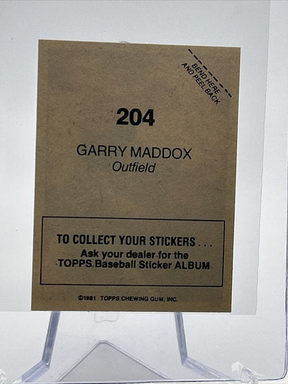 1981 Topps Stickers Garry Maddox Baseball Card #204 NM-Mint FREE SHIPPING