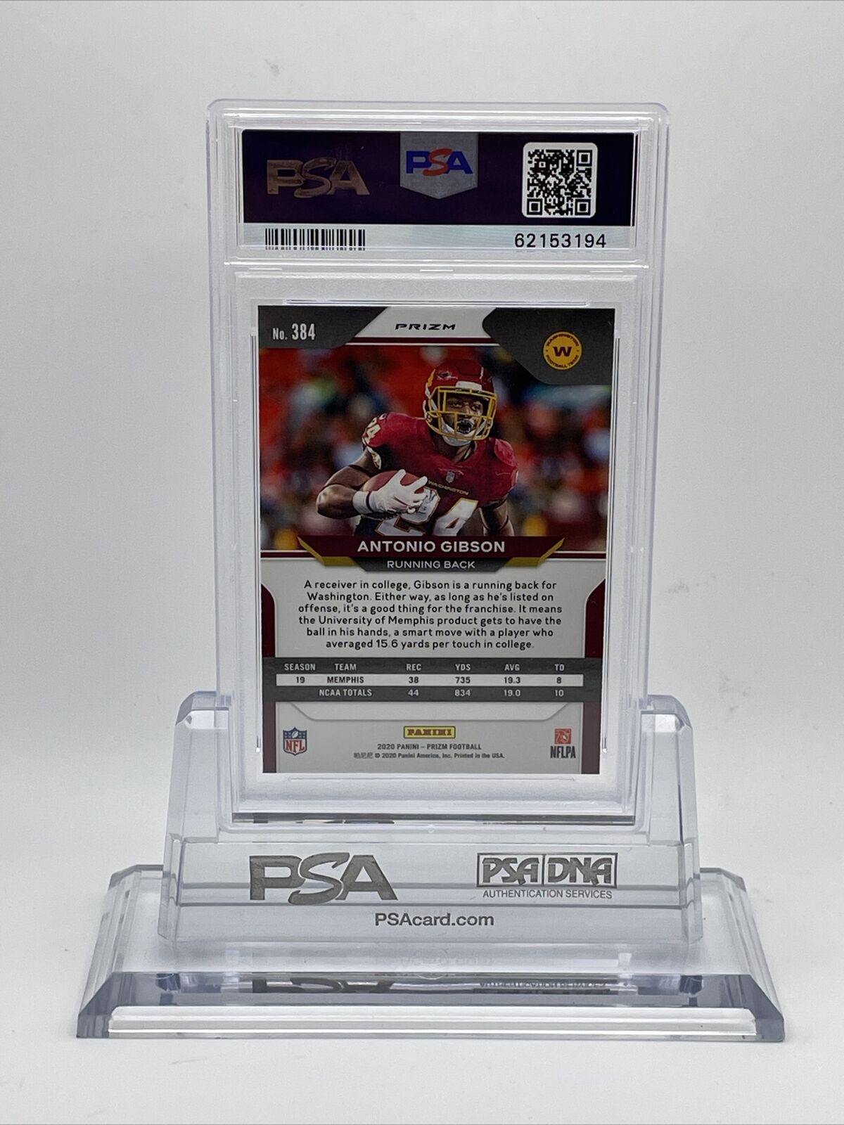 2020 Panini Prizm RED/WHITE/BLUE Prizm Antonio Gibson Rookie Card #384 PSA 9
