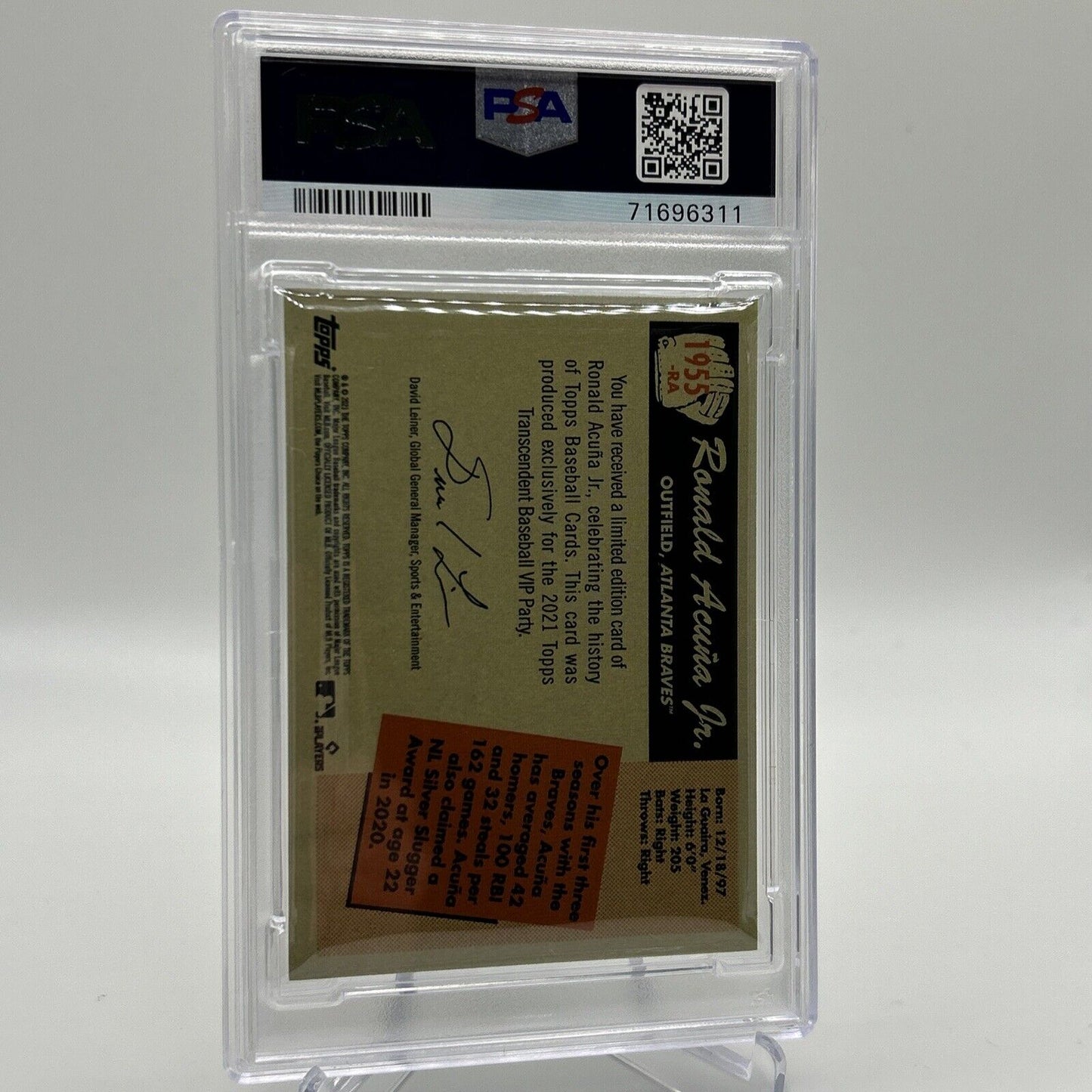 2022 Topps Transcendent VIP Party Ronald Acuna Jr. Card #1955 PSA 10 35/95