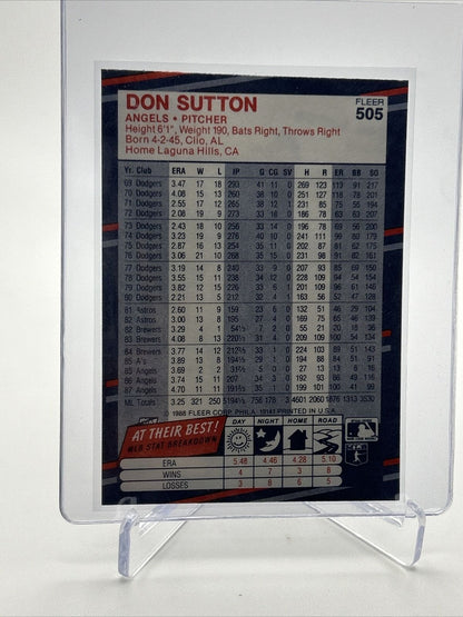 1988 Fleer Don Sutton Baseball Card #505 Mint FREE SHIPPING
