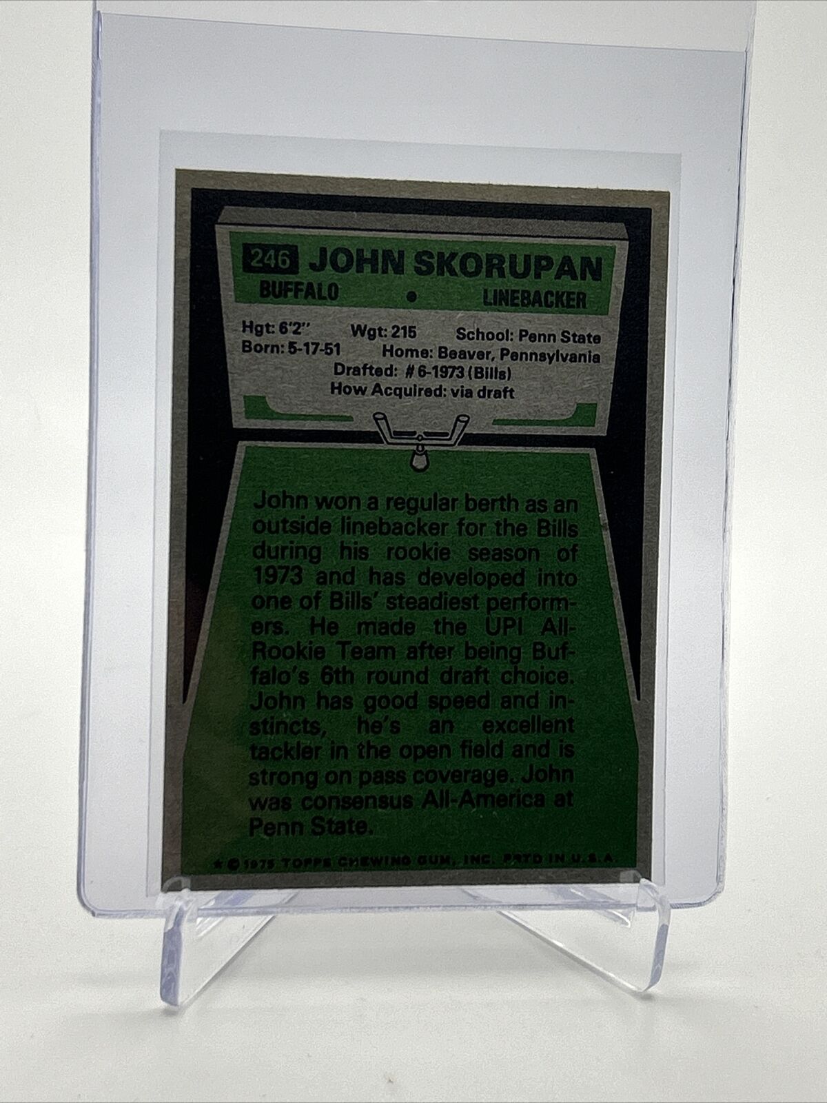 1975 Topps John Skorupan Football Card #246 EX-MT Quality FREE SHIPPING