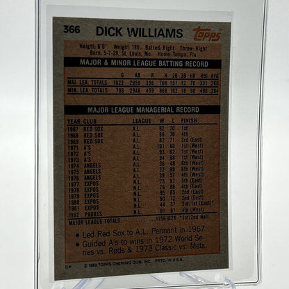 1983 Topps Dick Williams Baseball Card #366 NM-Mint FREE SHIPPING