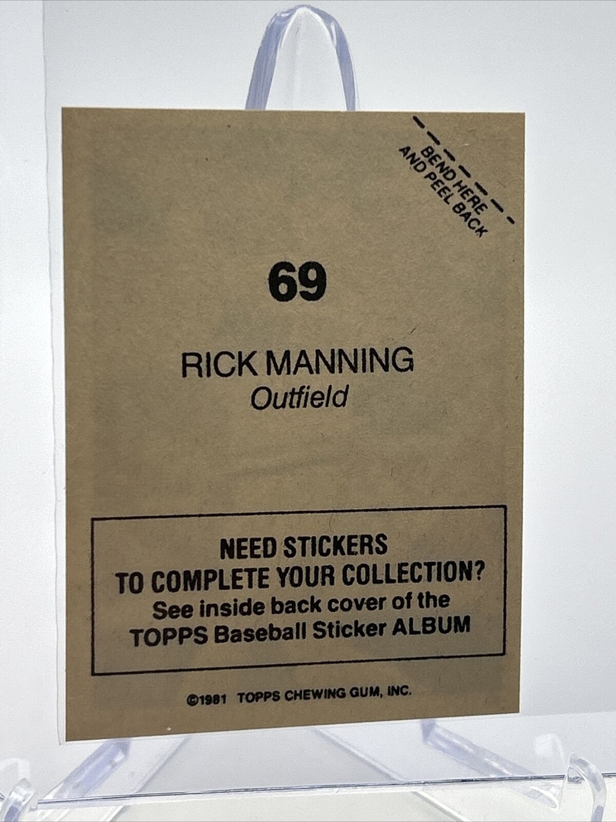 1981 Topps Stickers Rick Manning Baseball Card #69 NM-Mint FREE SHIPPING