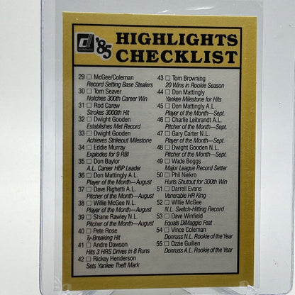 1985 Donruss Highlights Checklist Baseball Card NM-MT FREE SHIPPING