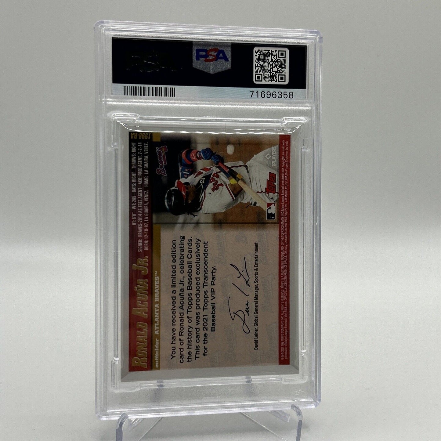 2022 Topps Transcendent VIP Party Ronald Acuna Jr. Card #1998 PSA 10 35/95
