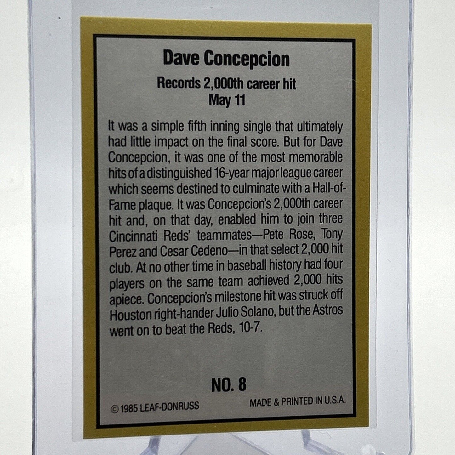 1985 Donruss Highlights Dave Concepcion Baseball Card #8 NM-MT FREE SHIPPING