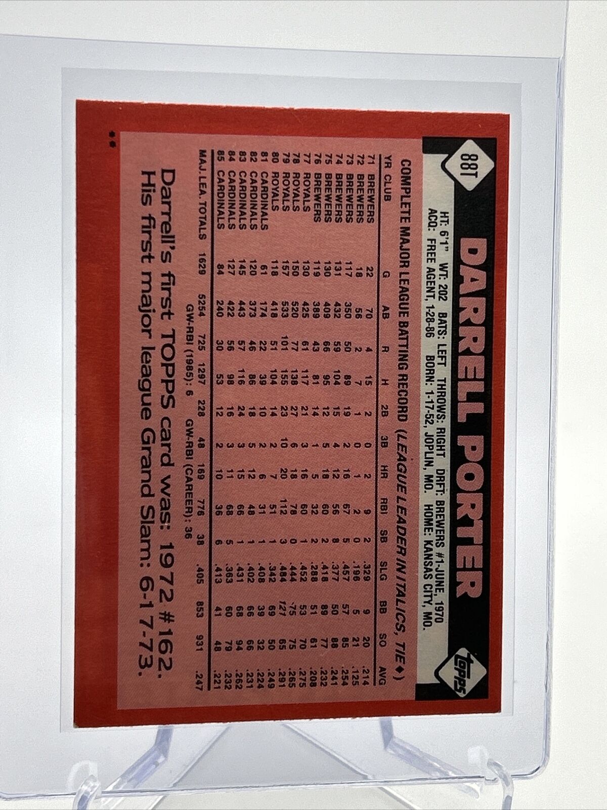1986 Topps Traded Darrell Porter Baseball Card #88T NM-MT FREE SHIPPING