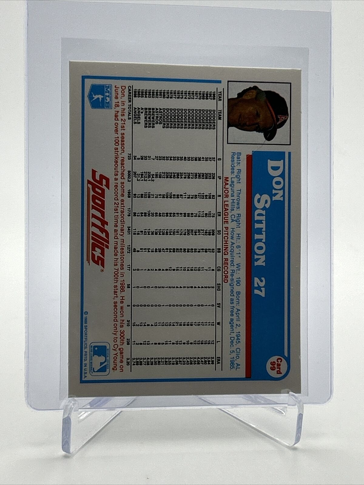 1987 Sportflics Don Sutton Baseball Card #99 Mint FREE SHIPPING