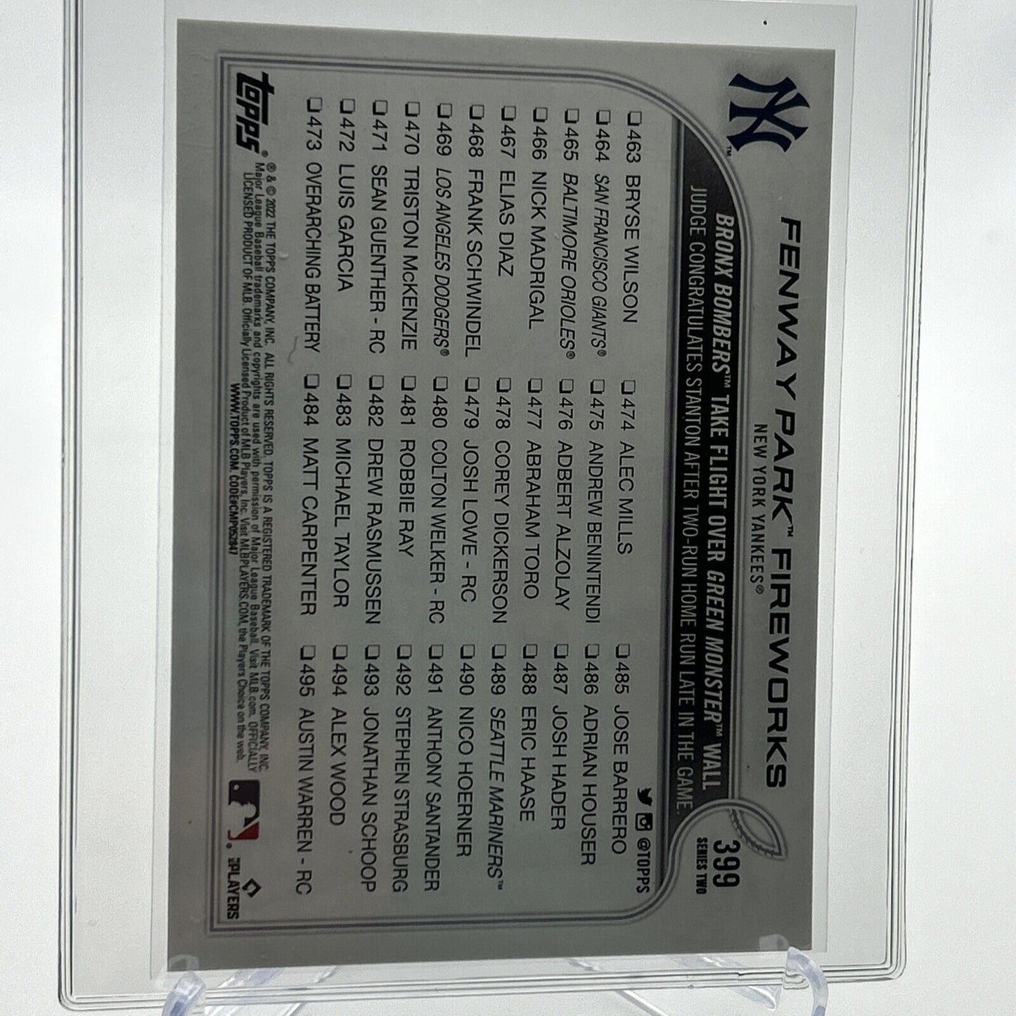 2022 Topps Fenway Park Fireworks Baseball Card #399 Mint FREE SHIPPING