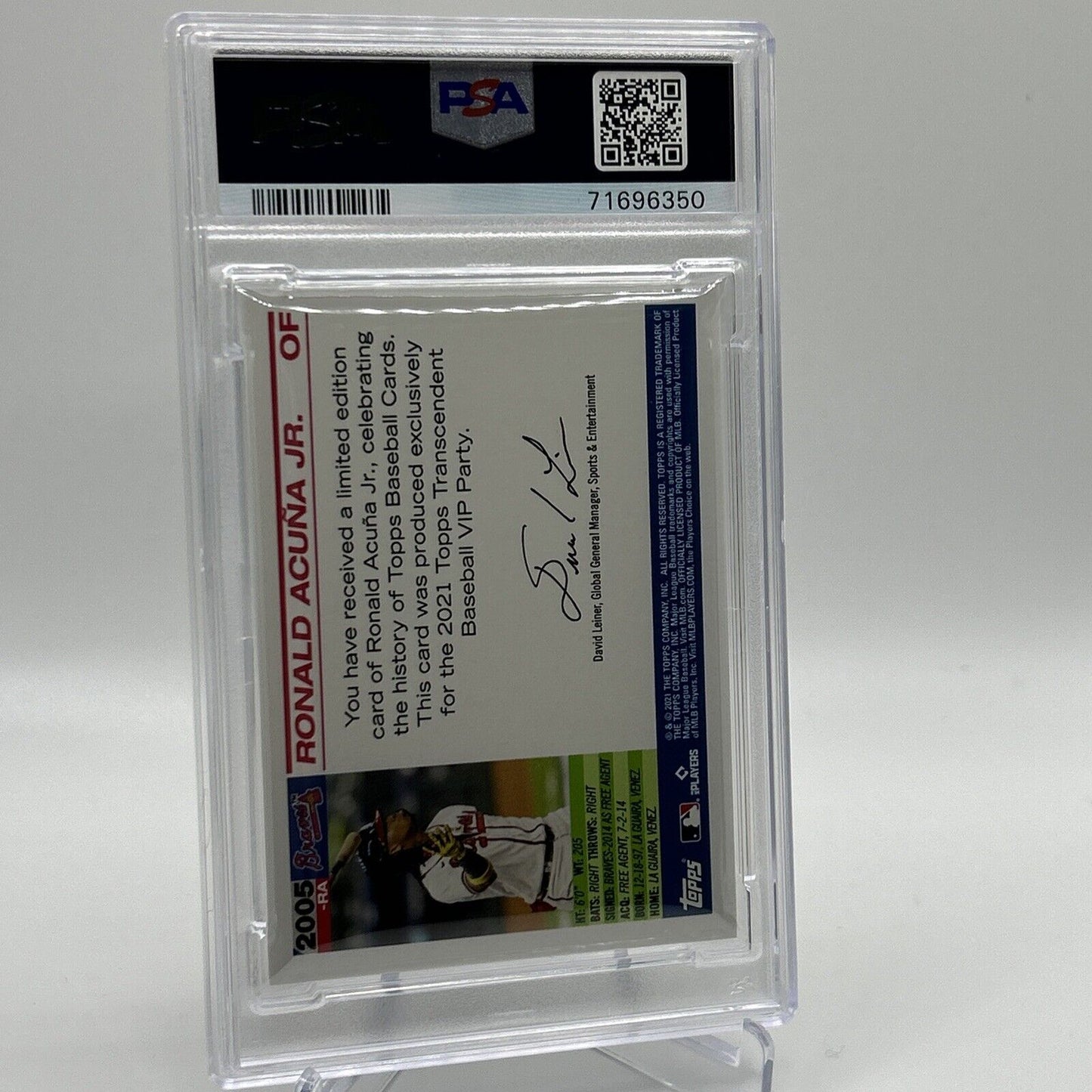 2022 Topps Transcendent VIP Party Ronald Acuna Jr. Card #2005 PSA 10 35/95