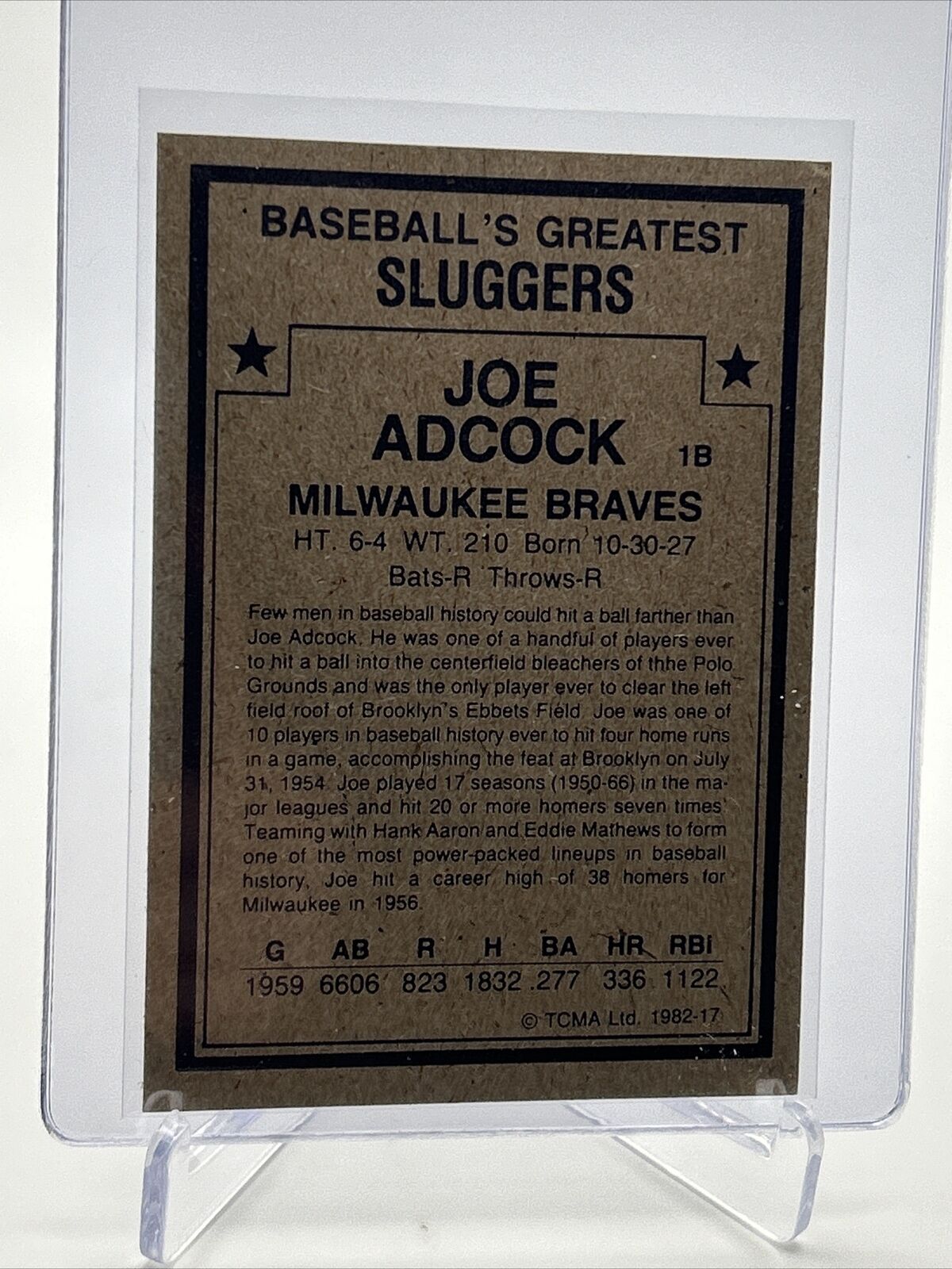 1982 TCMA Greatest Sluggers Joe Adcock Baseball Card #17 Mint FREE SHIPPING