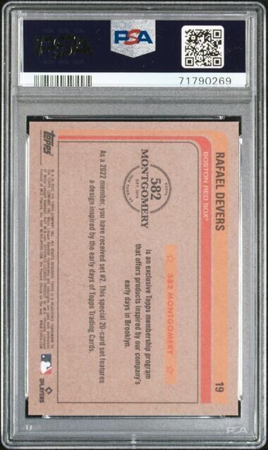2021-22 Topps 582 Montgomery Club Set 3 Rafael Devers Baseball Card #19 PSA 9