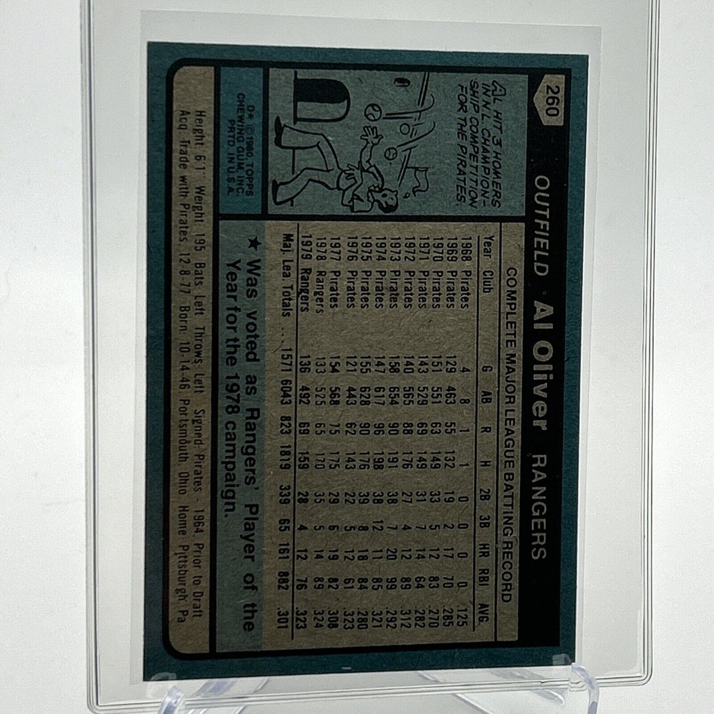 1980 Topps Al Oliver Baseball Card #260 NM-Mint FREE SHIPPING