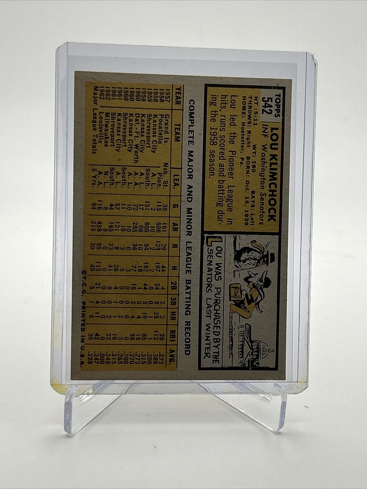 1963 Topps Lou Klimchock Baseball Card #542 EX Quality FREE SHIPPING
