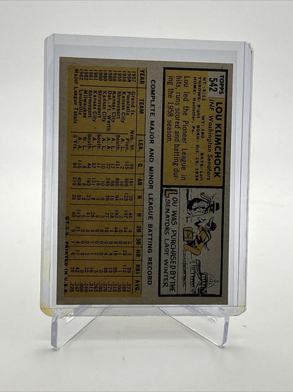 1963 Topps Lou Klimchock Baseball Card #542 EX Quality FREE SHIPPING