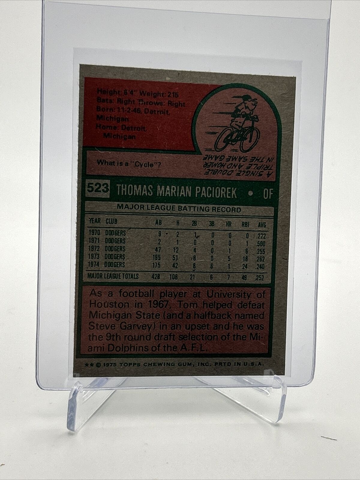 1975 Topps Tom Paciorek Baseball Card #523 NM Quality FREE SHIPPING