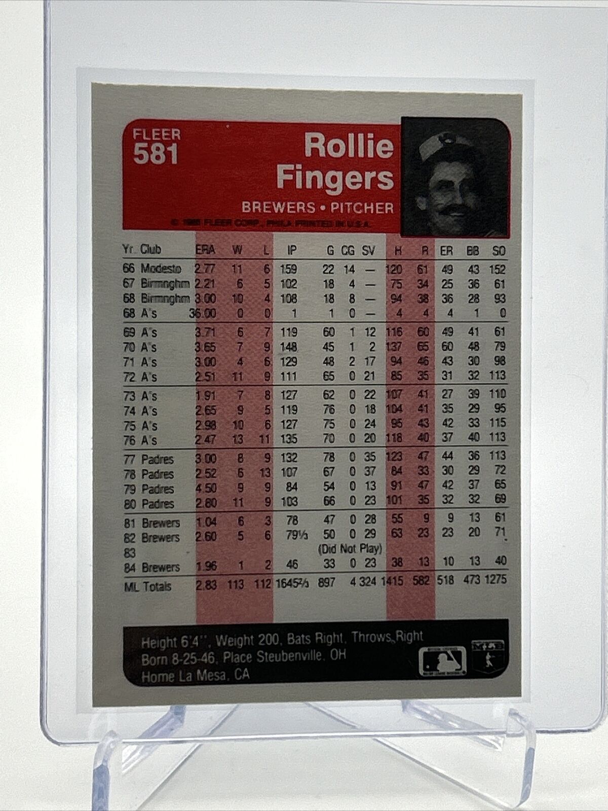 1985 Fleer Rollie Fingers Baseball Card #581 NM-MT FREE SHIPPING