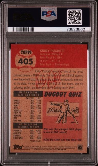 2021 Topps Living Set Kirby Puckett Baseball Card #405 PSA 9 Mint