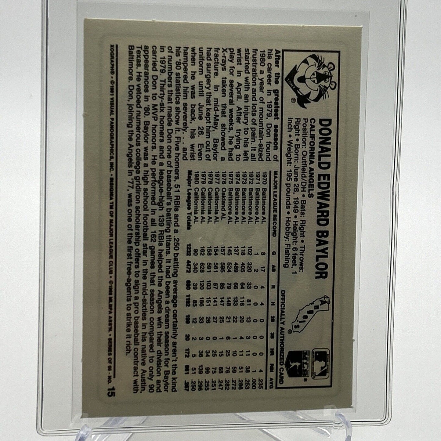 1981 Kellogg's Don Baylor Baseball Card #15 NM-Mint FREE SHIPPING