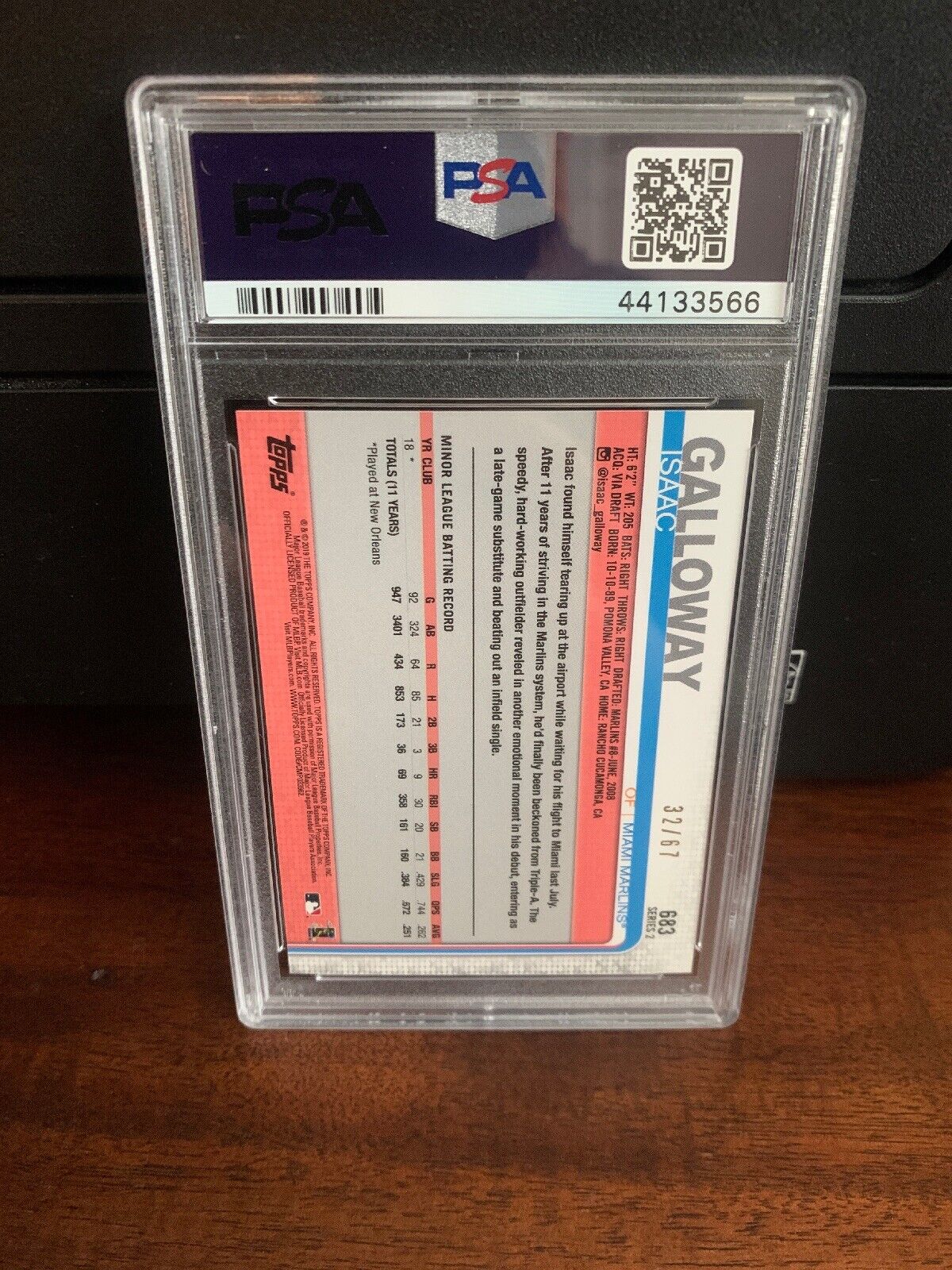 Topps Baseball 2019 Series 2 Isaac Galloway Black PSA 10 Gem Mint POP 1 #683