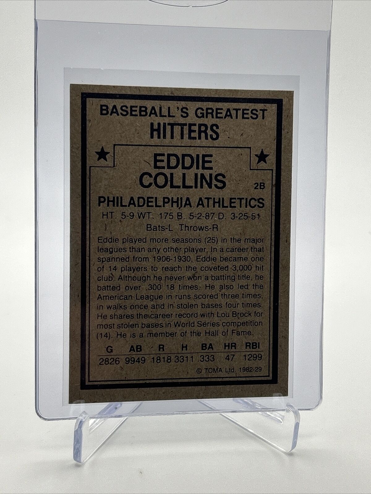 1982 TCMA Greatest Hitters Eddie Collins Baseball Card #29 Mint FREE SHIPPING