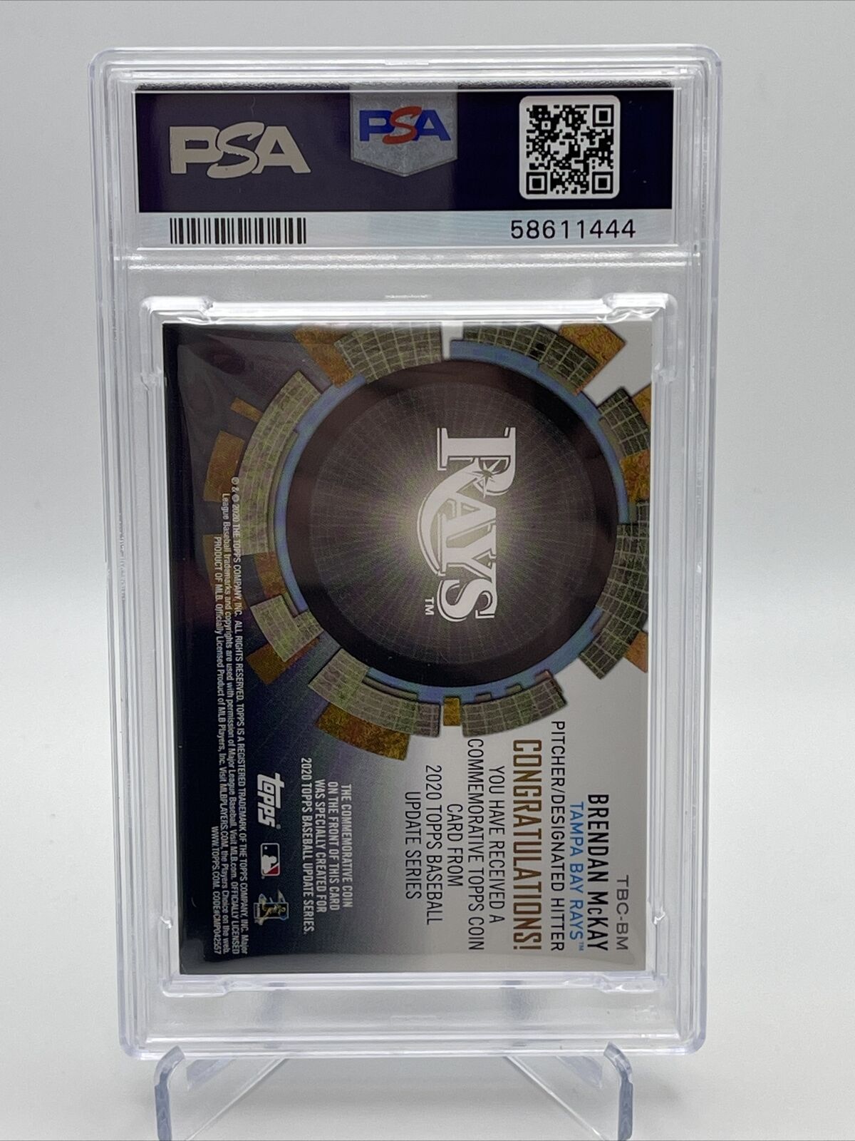 2020 Topps Update Coin Cards Relics Brendan McKay Baseball Card #TBCBM PSA 9