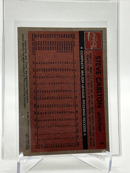 1981 Topps Coca-Cola Steve Carlton Baseball Card #3 NM-Mint FREE SHIPPING