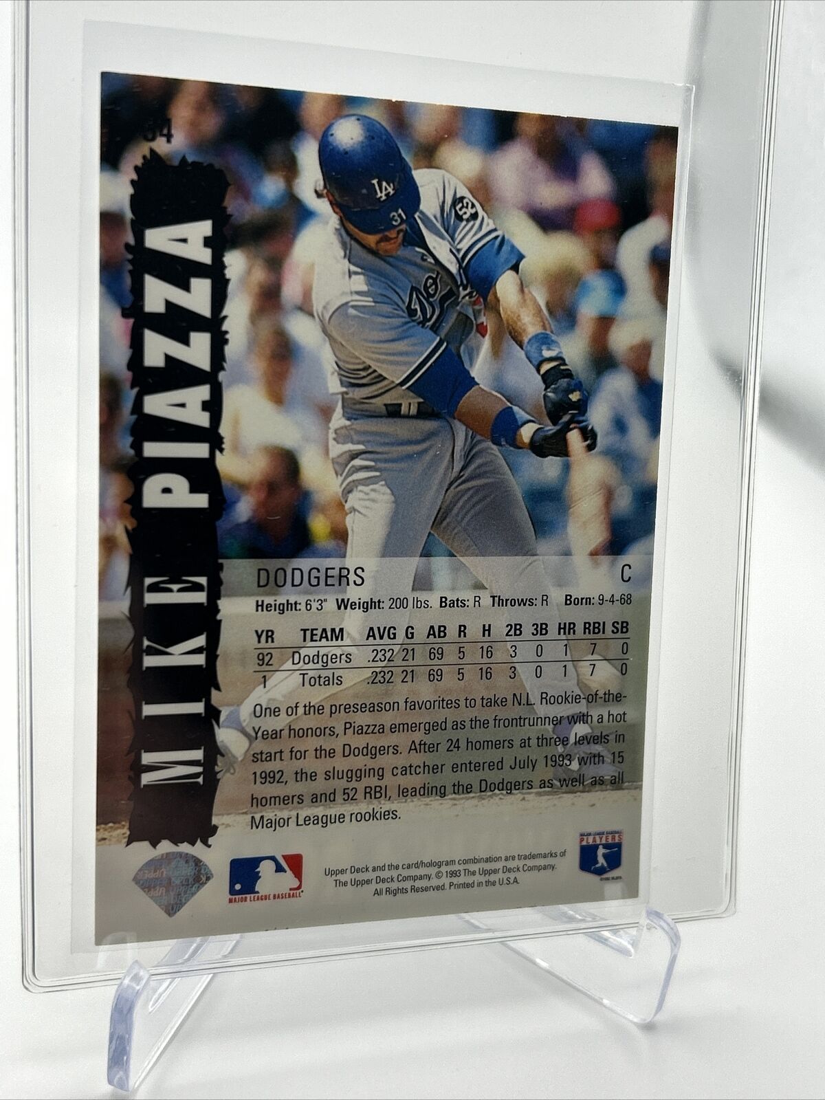 1993 Upper Deck Diamond Gallery Mike Piazza Baseball Card #34 Mint FREE SHIPPING