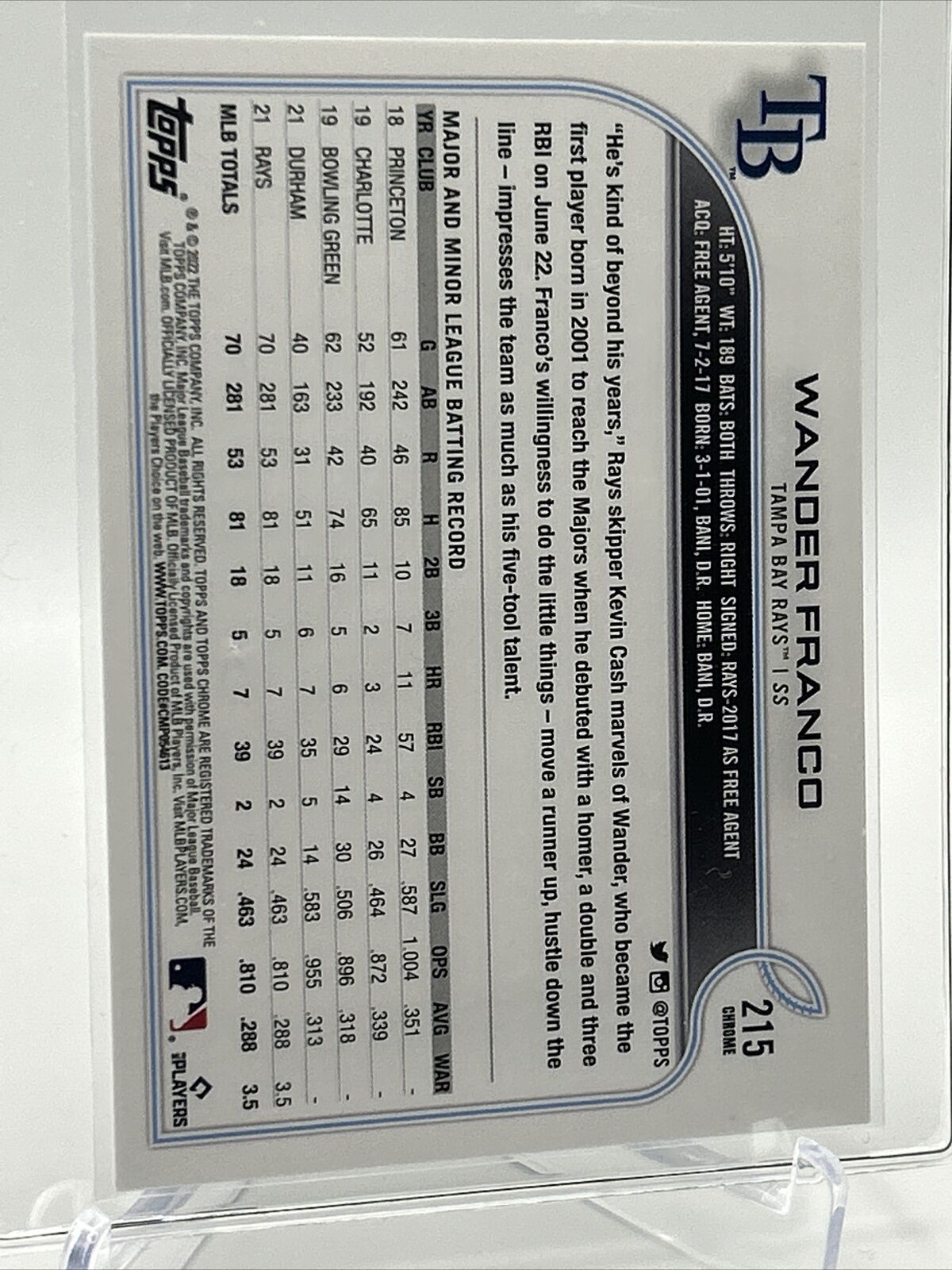 2022 Topps RETAIL SET Wander Franco Rookie Baseball Card #215 Mint FREE SHIPPING