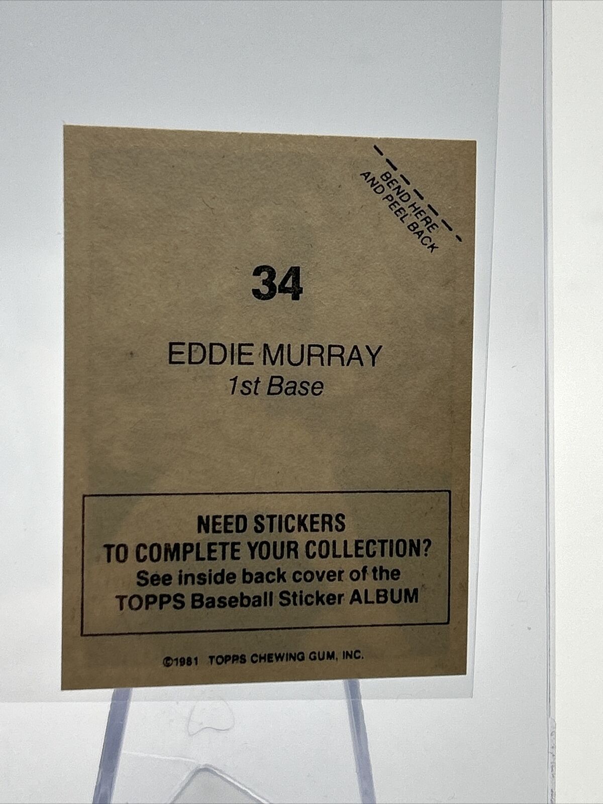 1981 Topps Stickers Eddie Murray Baseball Card #34 NM-Mint FREE SHIPPING