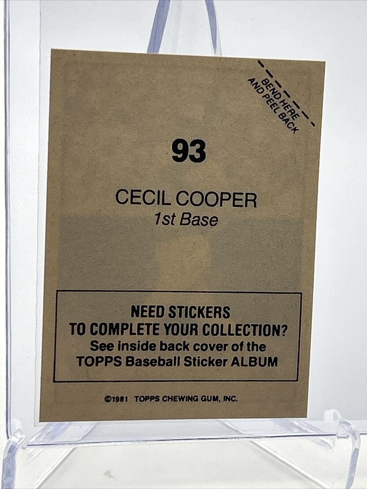 1981 Topps Stickers Cecil Cooper Baseball Card #93 NM-Mint FREE SHIPPING