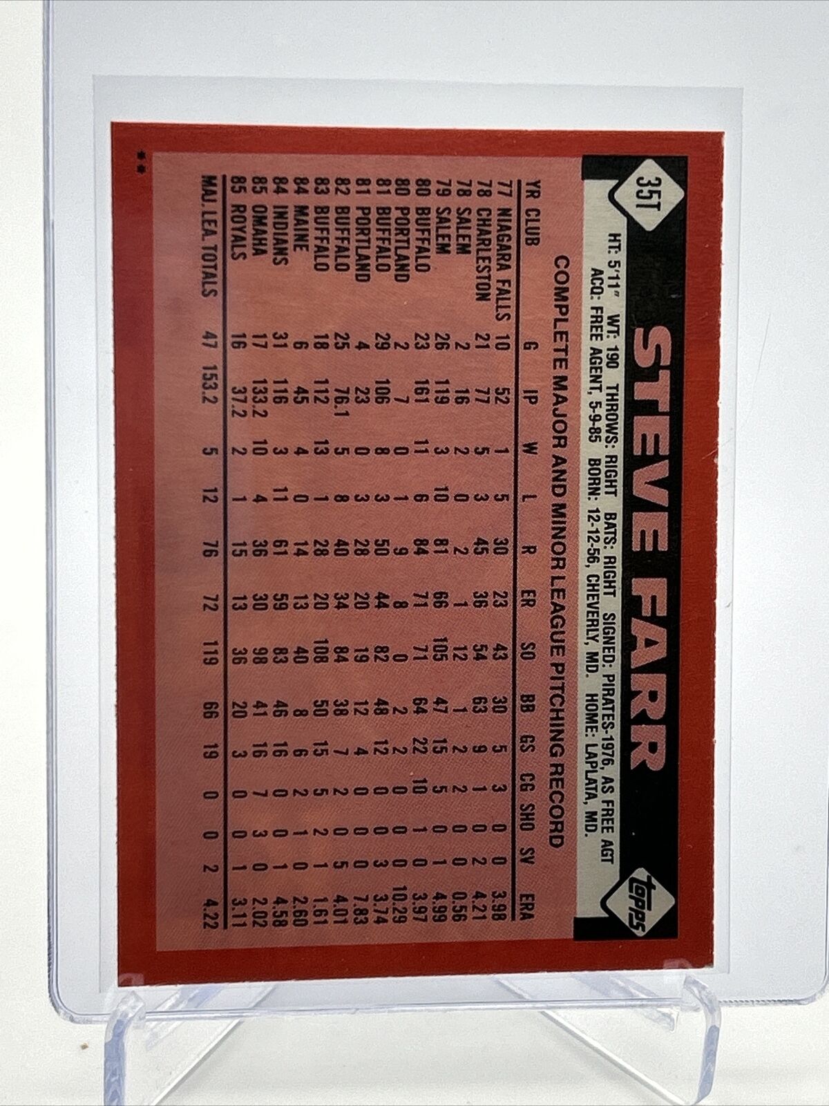 1986 Topps Traded Steve Farr Baseball Card #35T NM-MT FREE SHIPPING