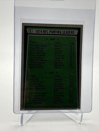 1975 Topps 1974 NFL Punting Leaders Football Card #6 NM Quality FREE SHIPPING